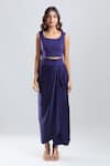 Buy_Prisho_Purple Georgette Embroidery, Sequins, Beads Round Neck, Kaftan Draped Skirt Set _Online_at_Aza_Fashions