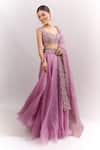 Buy_Anushree Reddy_Purple Embroidery, Sequins, Beads, Tassels, Zari Chamak Pico Blouse Skirt Set _Online_at_Aza_Fashions