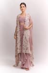 Buy_Anushree Reddy_Pink Embroidery Open , Sweetheart Cape Draped Skirt Set _at_Aza_Fashions
