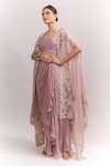 Shop_Anushree Reddy_Pink Embroidery Open , Sweetheart Cape Draped Skirt Set _Online_at_Aza_Fashions