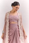 Anushree Reddy_Pink Embroidery Open , Sweetheart Cape Draped Skirt Set _at_Aza_Fashions