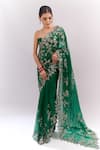 Buy_Anushree Reddy_Green Zari, Embroidery Cutwork Saree With Unstitched Blouse Piece _at_Aza_Fashions
