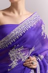Anushree Reddy_Purple Embroidery, Metallic Gutcha Border Saree With Unstitched Blouse Piece _Online_at_Aza_Fashions