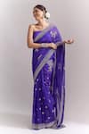 Buy_Anushree Reddy_Purple Embroidery, Metallic Gutcha Border Saree With Unstitched Blouse Piece _Online_at_Aza_Fashions