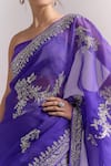 Shop_Anushree Reddy_Purple Embroidery, Metallic Gutcha Border Saree With Unstitched Blouse Piece _Online_at_Aza_Fashions
