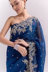 Anushree Reddy_Blue Embroidery, Metallic Thread, Zari Saree With Unstitched Blouse Piece _at_Aza_Fashions