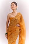 Shop_Anushree Reddy_Orange Embroidery Tonal Cutwork Saree With Unstitched Blouse Piece _Online_at_Aza_Fashions
