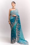 Buy_Anushree Reddy_Blue Embroidery, Zari Ombre Bhavani Saree With Unstitched Blouse Piece _at_Aza_Fashions
