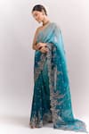 Buy_Anushree Reddy_Blue Embroidery, Zari Ombre Bhavani Saree With Unstitched Blouse Piece _Online_at_Aza_Fashions