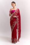 Buy_Anushree Reddy_Red Embroidery, Zari Ahana Saree With Unstitched Blouse Piece _at_Aza_Fashions