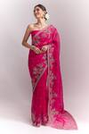 Anushree Reddy_Red Embroidery, Zari, Sequins Cherry Inayat Saree With Unstitched Blouse Piece _Online_at_Aza_Fashions