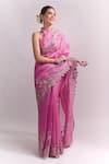 Buy_Anushree Reddy_Pink Zari, Embroidery Cutwork Saree With Unstitched Blouse Piece _at_Aza_Fashions