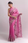 Anushree Reddy_Pink Zari, Embroidery Cutwork Saree With Unstitched Blouse Piece _Online_at_Aza_Fashions