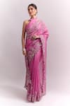 Buy_Anushree Reddy_Pink Zari, Embroidery Cutwork Saree With Unstitched Blouse Piece _Online_at_Aza_Fashions