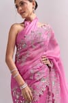Shop_Anushree Reddy_Pink Zari, Embroidery Cutwork Saree With Unstitched Blouse Piece _Online_at_Aza_Fashions