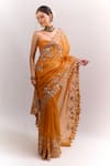 Anushree Reddy_Orange Zari, Embroidery, Metallic Cutwork Saree With Unstitched Blouse Piece _at_Aza_Fashions
