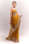 Anushree Reddy_Yellow Embroidery, Zari Mustard Akhila Saree With Unstitched Blouse Piece _at_Aza_Fashions