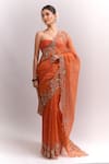 Buy_Anushree Reddy_Orange Embroidery, Sequins Seheaj Saree With Unstitched Blouse Piece _Online_at_Aza_Fashions