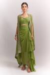 Buy_Anushree Reddy_Green Open , Sweetheart Embroidered Cape Skirt Set _at_Aza_Fashions