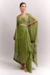 Anushree Reddy_Green Open , Sweetheart Embroidered Cape Skirt Set _at_Aza_Fashions