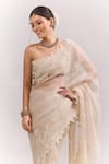 Buy_Anushree Reddy_Ivory Embroidery, Sequins, Zari Athena Saree With Unstitched Blouse Piece _Online_at_Aza_Fashions
