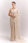 Buy_Anushree Reddy_Ivory Embroidery, Sequins, Zari Athena Saree With Unstitched Blouse Piece _at_Aza_Fashions