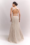 Shop_Seema Gujral_Beige Sequins, Stones, Embroidery, Beads, Tassels V-neck Mermaid Lehenga Set _at_Aza_Fashions