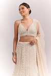 Buy_Seema Gujral_Beige Sequins, Stones, Embroidery, Beads, Tassels V-neck Mermaid Lehenga Set _Online_at_Aza_Fashions