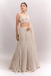 Shop_Seema Gujral_Beige Sequins, Stones, Embroidery, Beads, Tassels V-neck Mermaid Lehenga Set _Online_at_Aza_Fashions
