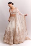 Seema Gujral_Ivory Organza Embroidery, Sequins, Zari V-neck Lehenga Set _at_Aza_Fashions