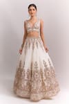Shop_Seema Gujral_Ivory Organza Embroidery, Sequins, Zari V-neck Lehenga Set _at_Aza_Fashions
