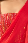 Buy_Archana Shah_Red Sequins Square Neck Ruffle Pre-draped Saree With Corset _Online_at_Aza_Fashions