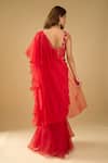 Shop_Archana Shah_Red Sequins Square Neck Ruffle Pre-draped Saree With Corset _at_Aza_Fashions