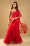 Buy_Archana Shah_Red Sequins Square Neck Ruffle Pre-draped Saree With Corset _at_Aza_Fashions
