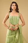 Buy_Archana Shah_Green Sequins Square Neck Ruffle Pre-draped Saree With Corset _Online_at_Aza_Fashions