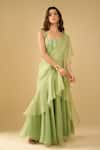 Shop_Archana Shah_Green Sequins Square Neck Ruffle Pre-draped Saree With Corset _Online_at_Aza_Fashions
