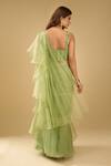 Shop_Archana Shah_Green Sequins Square Neck Ruffle Pre-draped Saree With Corset _at_Aza_Fashions