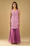 Archana Shah_Purple Embroidery Round Neck Kurta Sharara Set _Online_at_Aza_Fashions