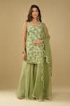 Buy_Archana Shah_Green Organza Sequins, Embroidery Kurta Sharara Set _at_Aza_Fashions