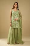 Buy_Archana Shah_Green Organza Sequins, Embroidery Kurta Sharara Set _Online_at_Aza_Fashions