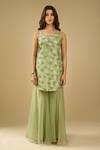 Archana Shah_Green Organza Sequins, Embroidery Kurta Sharara Set _at_Aza_Fashions