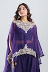 Prisho_Purple Embroidery, Beads, Zari Round Neck Kaftan Pant Set _Online_at_Aza_Fashions