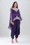 Buy_Prisho_Purple Embroidery, Beads, Zari Round Neck Kaftan Pant Set _at_Aza_Fashions