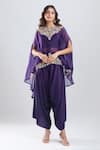 Prisho_Purple Embroidery, Beads, Zari Round Neck Kaftan Pant Set _at_Aza_Fashions