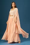 Samyukta Singhania_Peach Organza, Crepe Mirrors, Sequins, Zari, Hand Embroidered Shrug Skirt Set _Online_at_Aza_Fashions