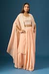 Buy_Samyukta Singhania_Peach Organza, Crepe Mirrors, Sequins, Zari, Hand Embroidered Shrug Skirt Set _at_Aza_Fashions