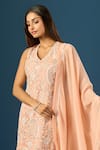 Samyukta Singhania Peach Crepe, Silk, Organza Embroidery, Tassels, Metallic Hand Kurta Sharara Set Online at Aza Fashions Samyukta Singhania_Peach Crepe, Silk, Organza Embroidery, Tassels, Metallic Hand Kurta Sharara Set _Online_at_Aza_Fashions