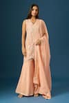 Shop Samyukta Singhania Peach Crepe, Silk, Organza Embroidery, Tassels, Metallic Hand Kurta Sharara Set Online at Aza Fashions Shop_Samyukta Singhania_Peach Crepe, Silk, Organza Embroidery, Tassels, Metallic Hand Kurta Sharara Set _Online_at_Aza_Fashions