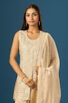 Samyukta Singhania_Beige Crepe, Silk, Organza Sequins, Beads, Embroidery Hand Kurta Sharara Set _Online_at_Aza_Fashions