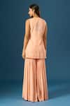 Shop_Samyukta Singhania_Peach Crepe, Silk, Organza Embroidery, Sequins, Beads, Hand Kurta Sharara Set _at_Aza_Fashions